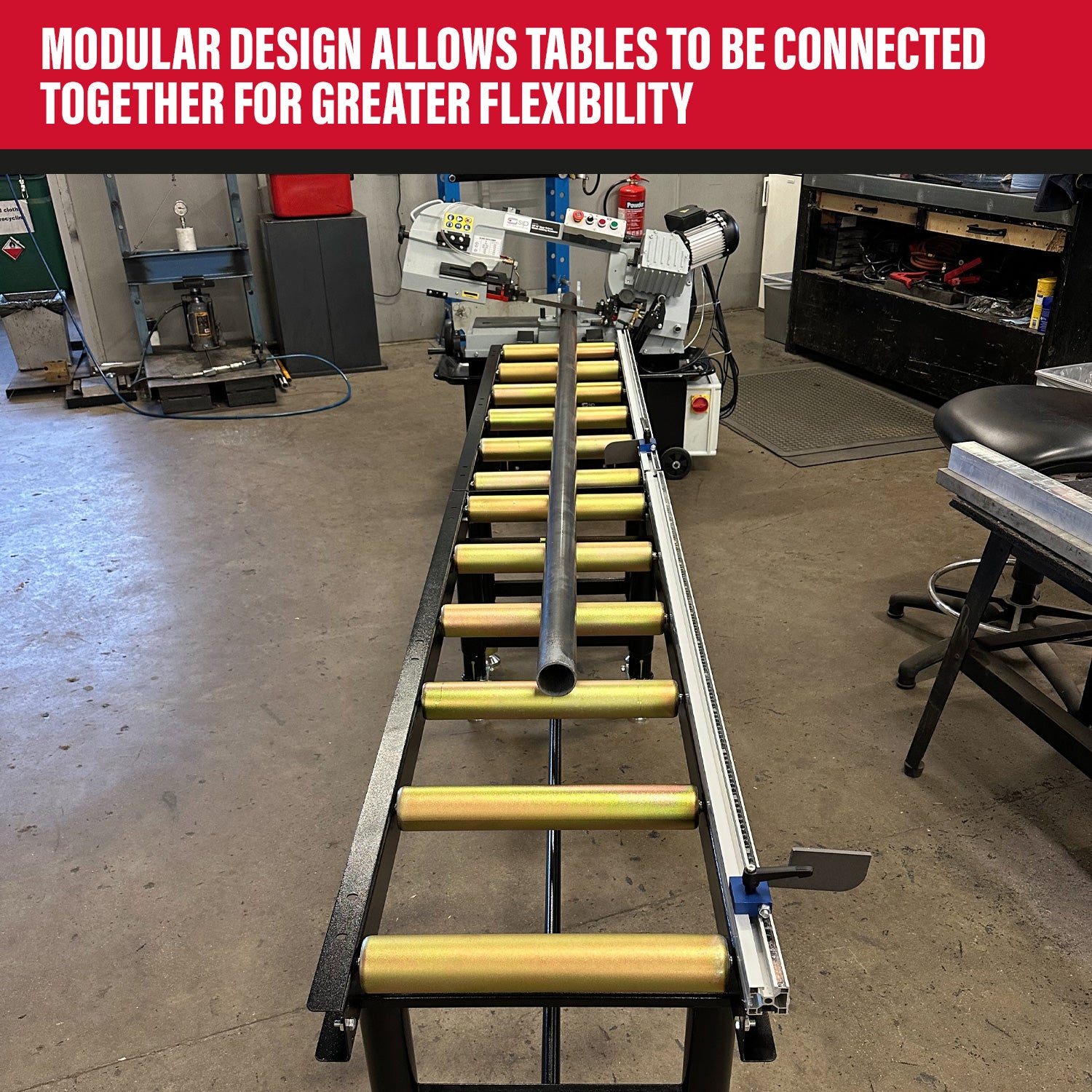 SIP Adjustable Roller Stand Table 1500mm x 400mm 400kg
