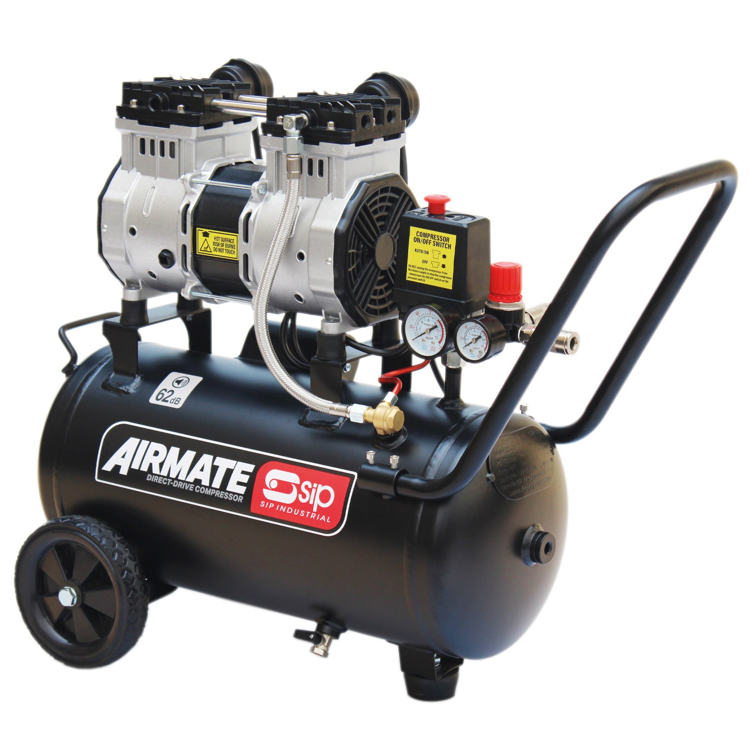 SIP 05478 DD 2hp 24ltr Low Noise Oil-Free Direct Drive Compressor