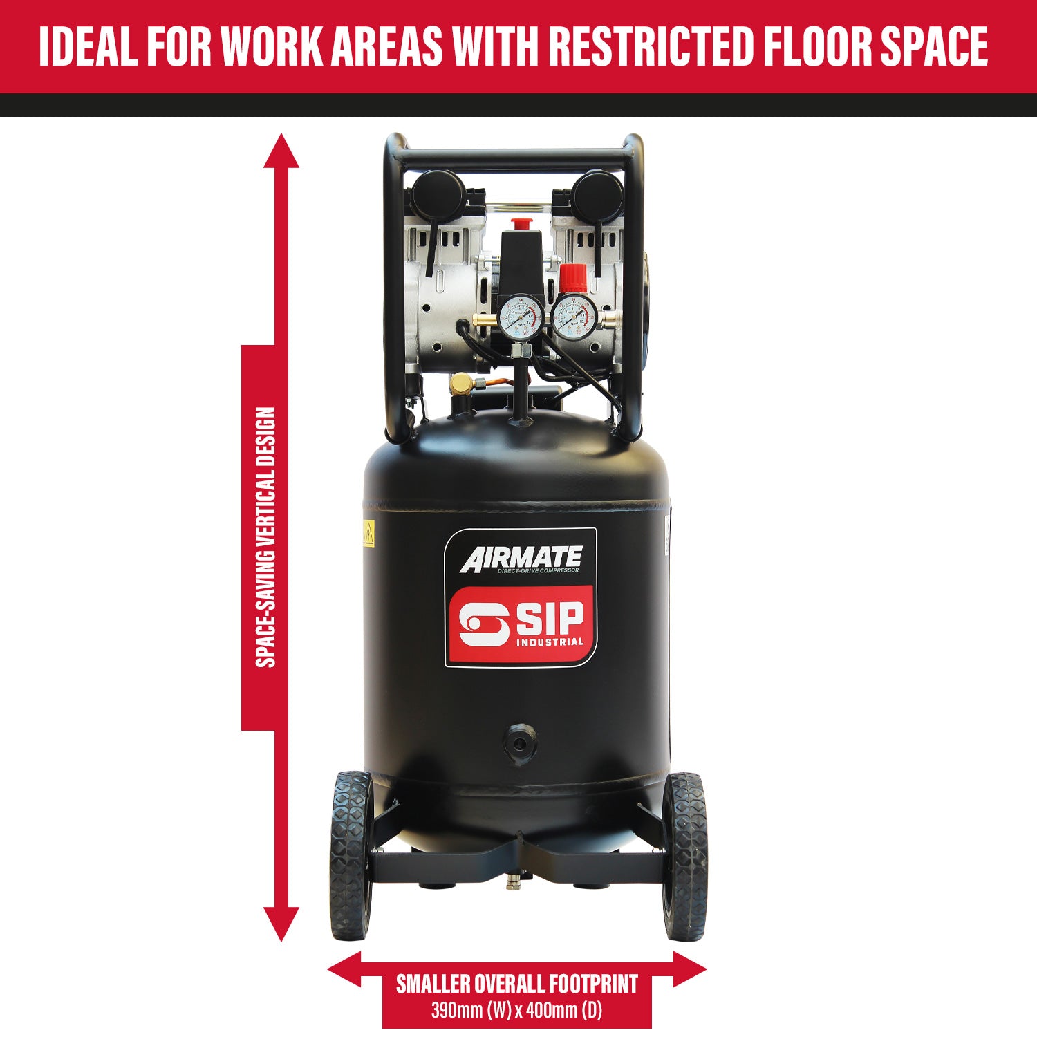 SIP 05483 DD 2hp 50ltr Low Noise Oil-Free Vertical Direct Drive Compressor