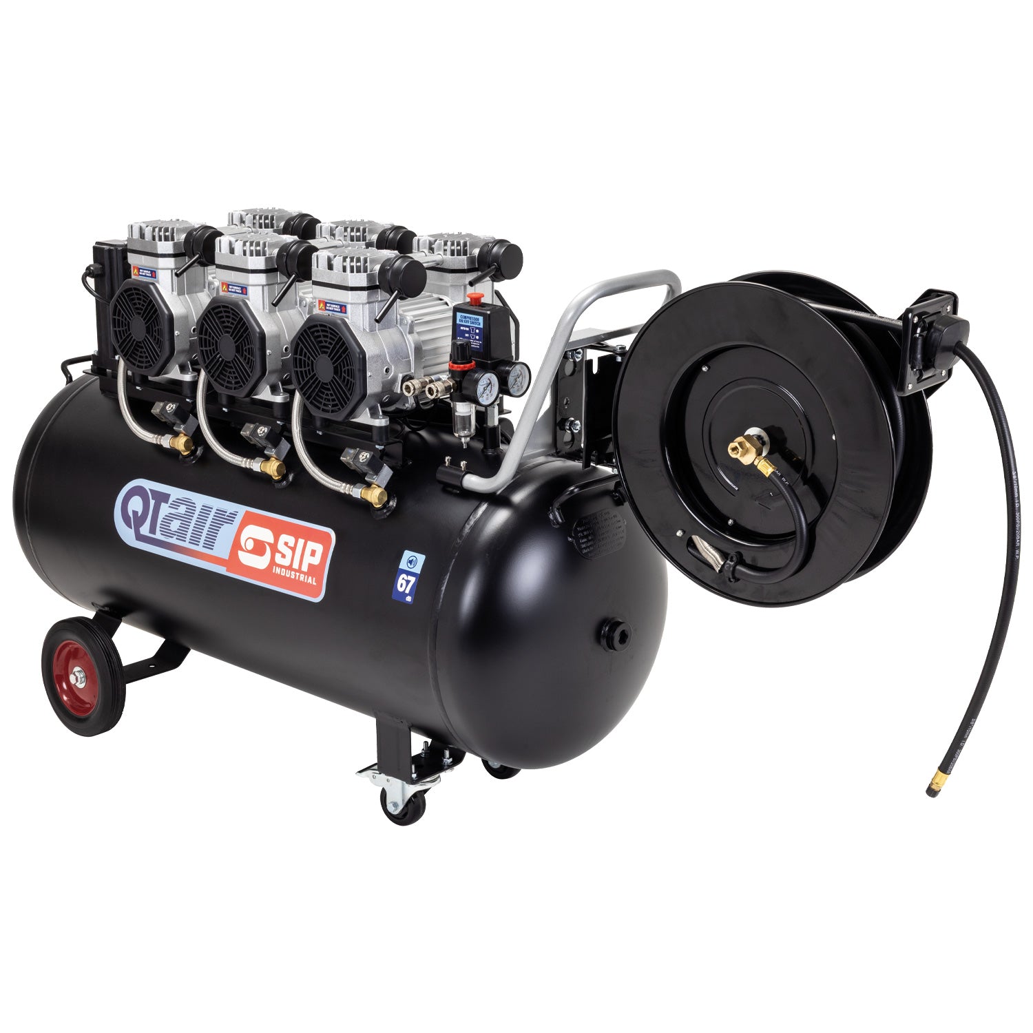 SIP QT AIR DD 4.5hp 150ltr Ultra Low Noise Compressor & Hose Reel Package