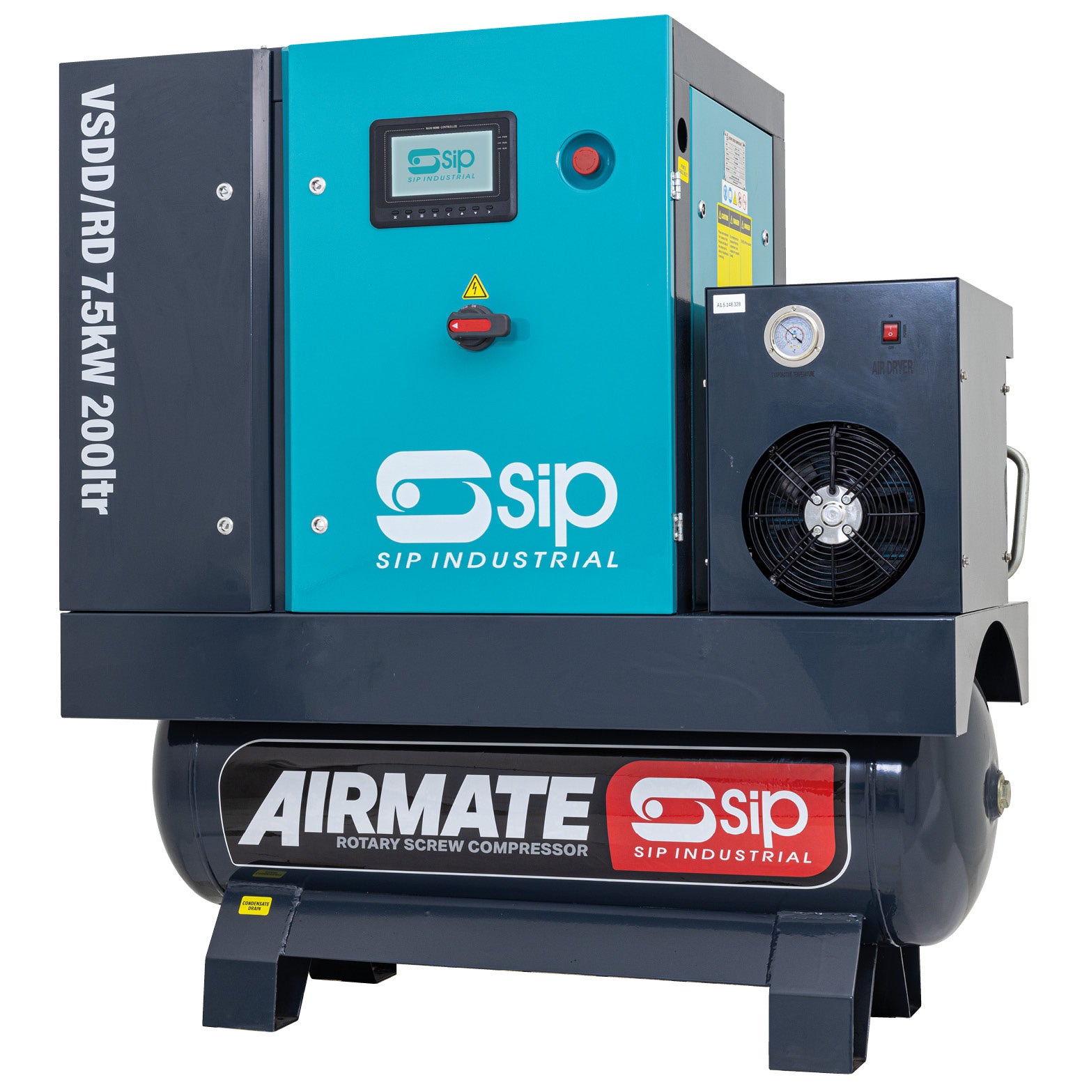 SIP VSDD/RDF 7.5kW 8bar 200ltr 400v Rotary Screw Compressor with Dryer & Filter