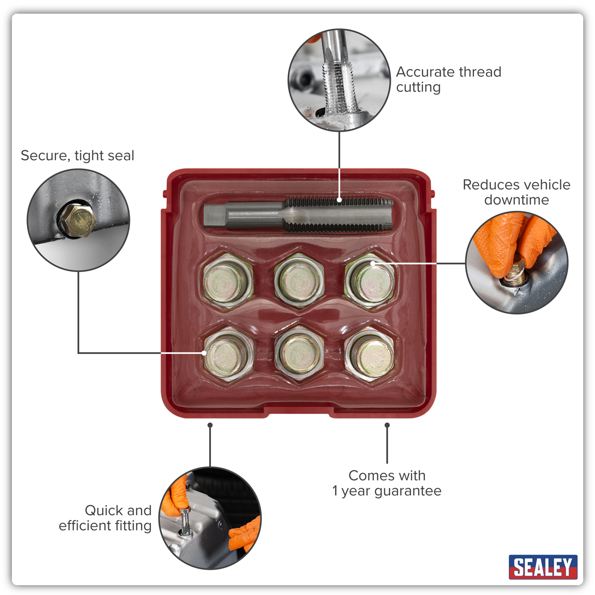 Sealey VS615 Oil Drain Plug Thread Repair Set - M15