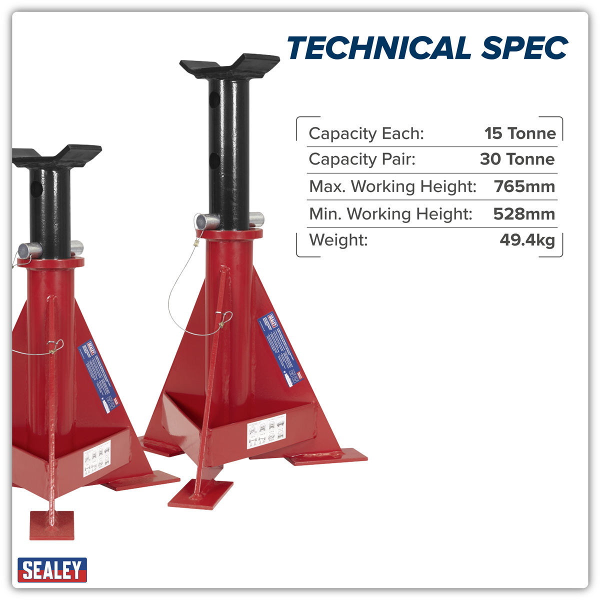 Sealey AS15000 Axle Stands (Pair) 15tonne Capacity per Stand