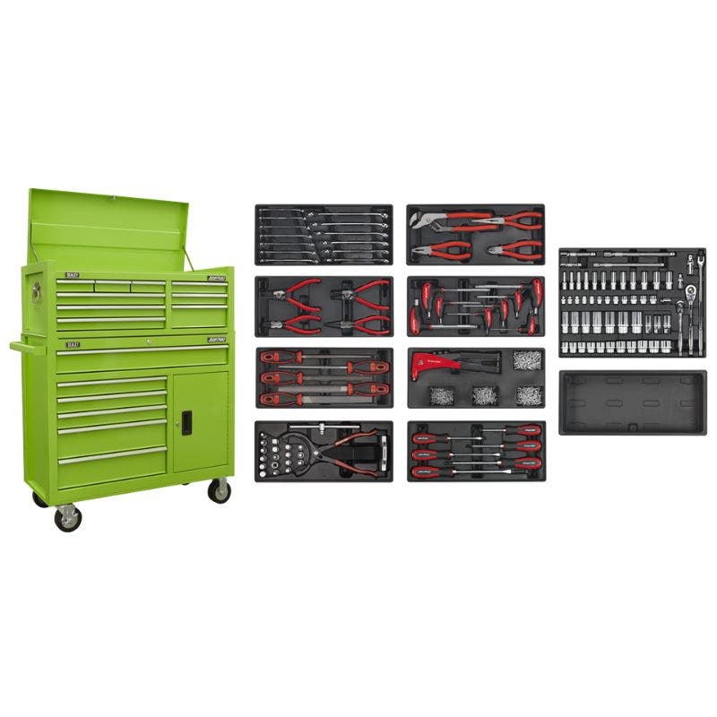 Sealey AP41STACKHVCOMBO American PRO® Topchest & Rollcab Combination 15 Drawer with 117pc Tool Kit- Green