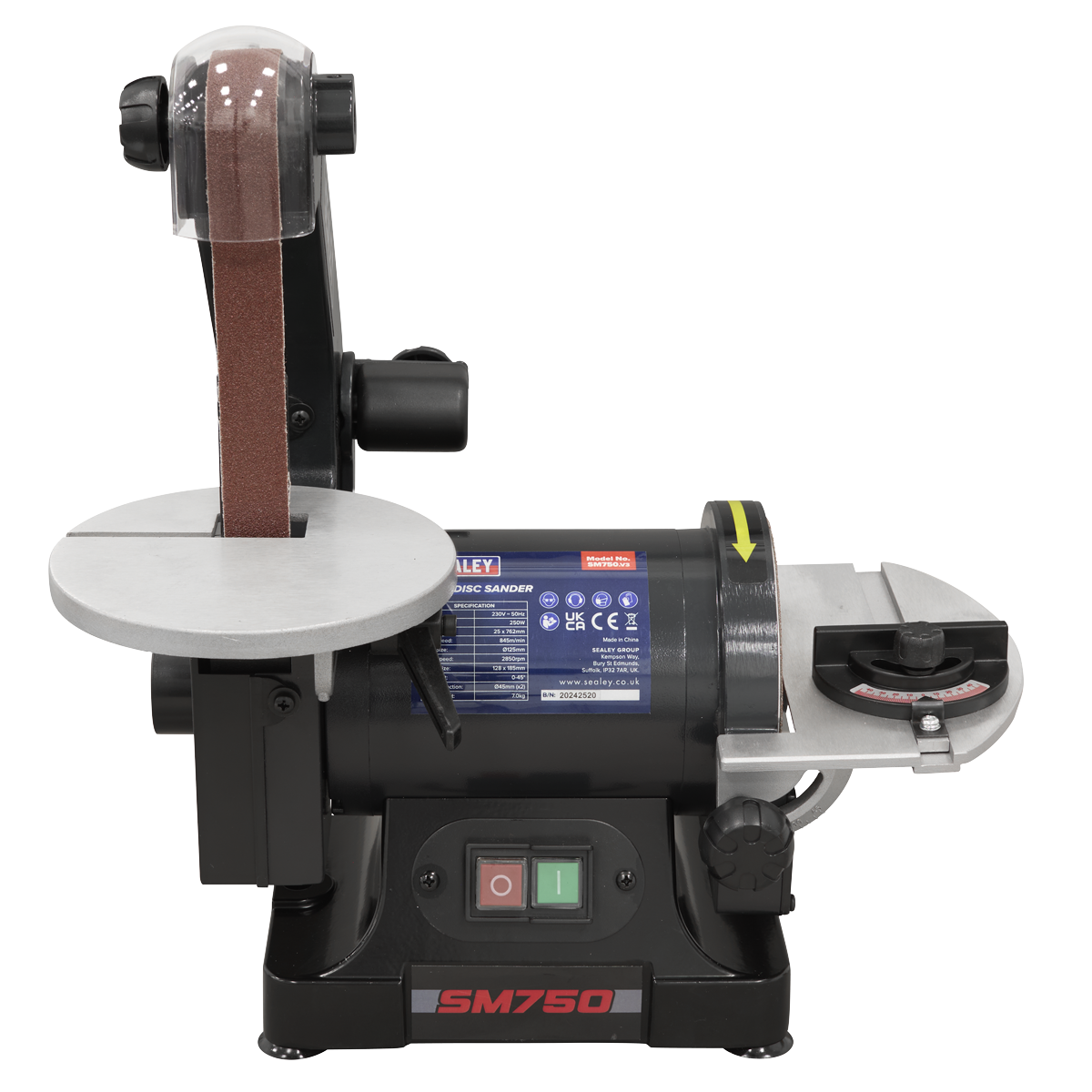 Sealey SM750 Belt/Disc Sander 25 x 762mm/125mm 250W/230V