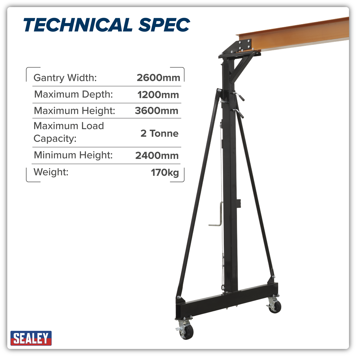 Sealey SG2000W Portable Lifting Gantry Crane Adjustable 2 Tonne