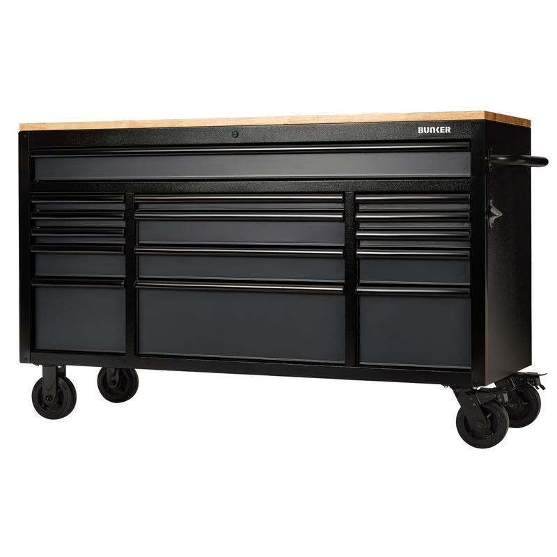 BUNKER 27225 Workbench Roller Tool Cabinet 15 Drawer, 61"
