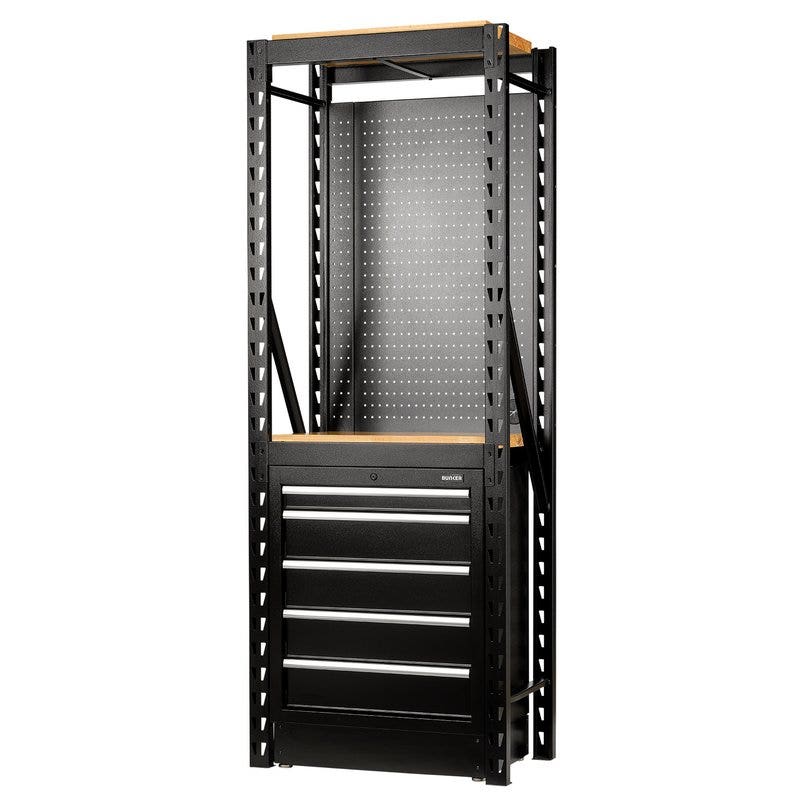BUNKER 27919 13 Piece Modular Storage Combo 2 Tier Racking with Hardwood Shelving, Pegboard and Floor Cabinet, 750mm