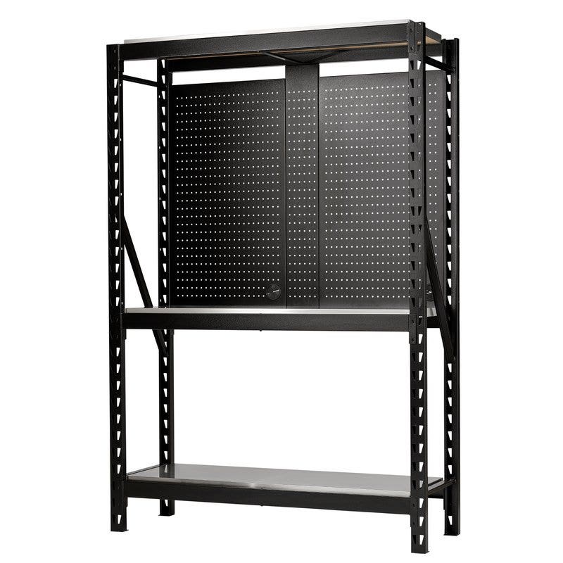 BUNKER 27922 17 Piece Modular 3 Tier Racking with Stainless Steel Shelving and Pegboards, 1500mm