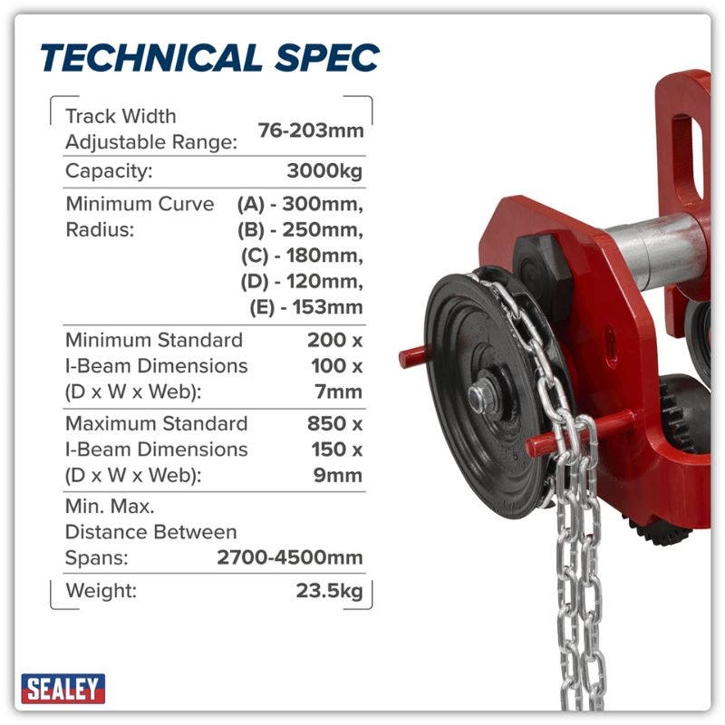 Sealey PT3000G Trolley Geared 3tonne