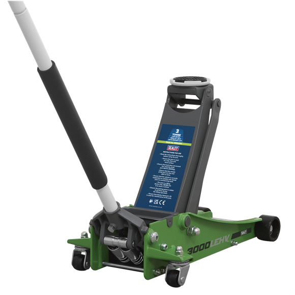 Sealey 3000LEHV Low Profile Trolley Jack with Rocket Lift 3 Tonne - Green