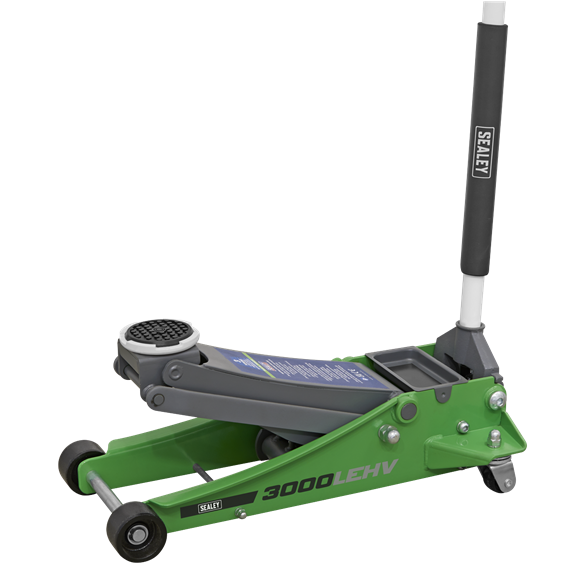 Sealey 3000LEHV Low Profile Trolley Jack with Rocket Lift 3 Tonne - Green