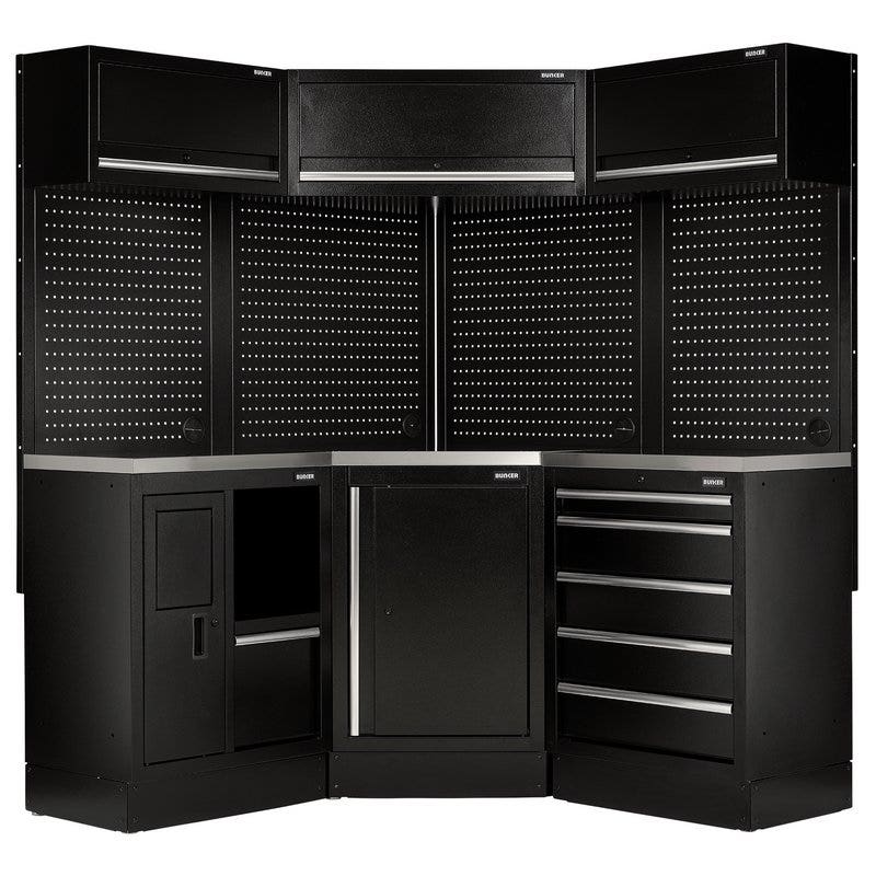 BUNKER 32521 18 Piece Modular Storage Corner Combo with Stainless Steel Worktop, 3454mm