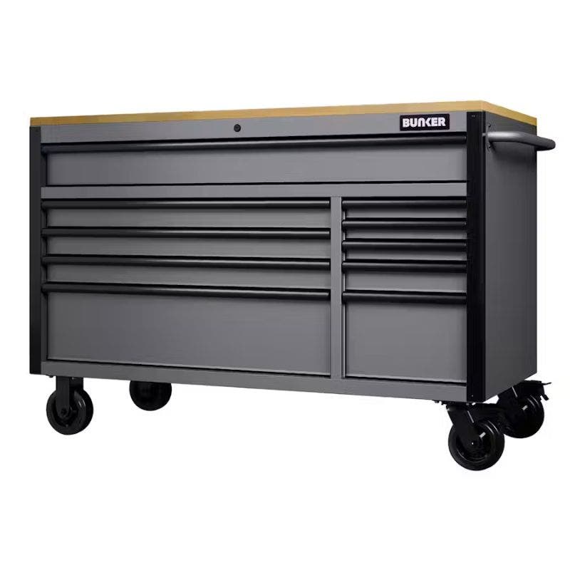 BUNKER 31760 10 Drawer Workbench Roller Tool Cabinet, 56", Light Grey