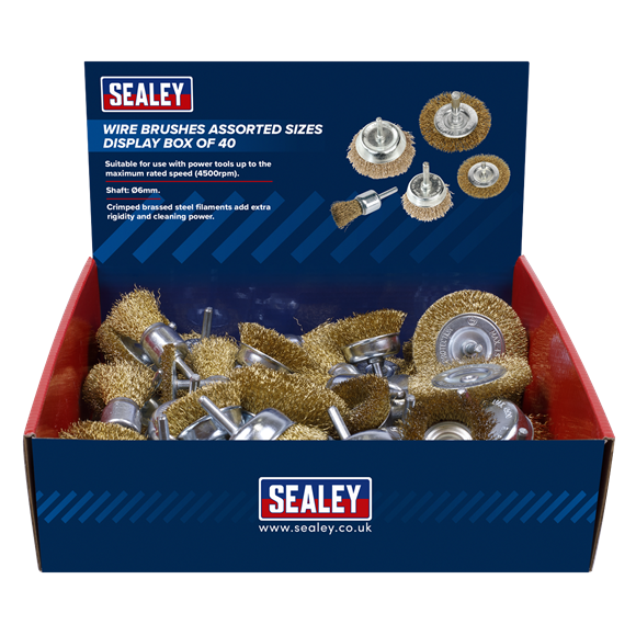 Sealey BWBS40DB Wire Brushes Assorted Sizes Display Box of 40