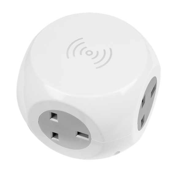 Sealey EL144WC Extension Cable Cube 1.4m 3 x 230V & 3 x USB Sockets & Wireless Charging Pad