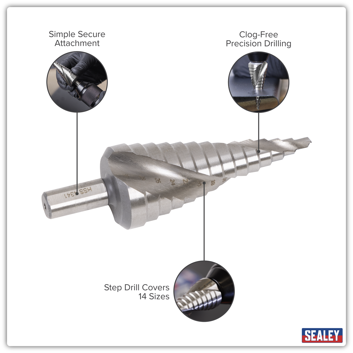 Sealey AK4748 Spiral Flute HSS 4341 Step Drill Bit 4-30mm