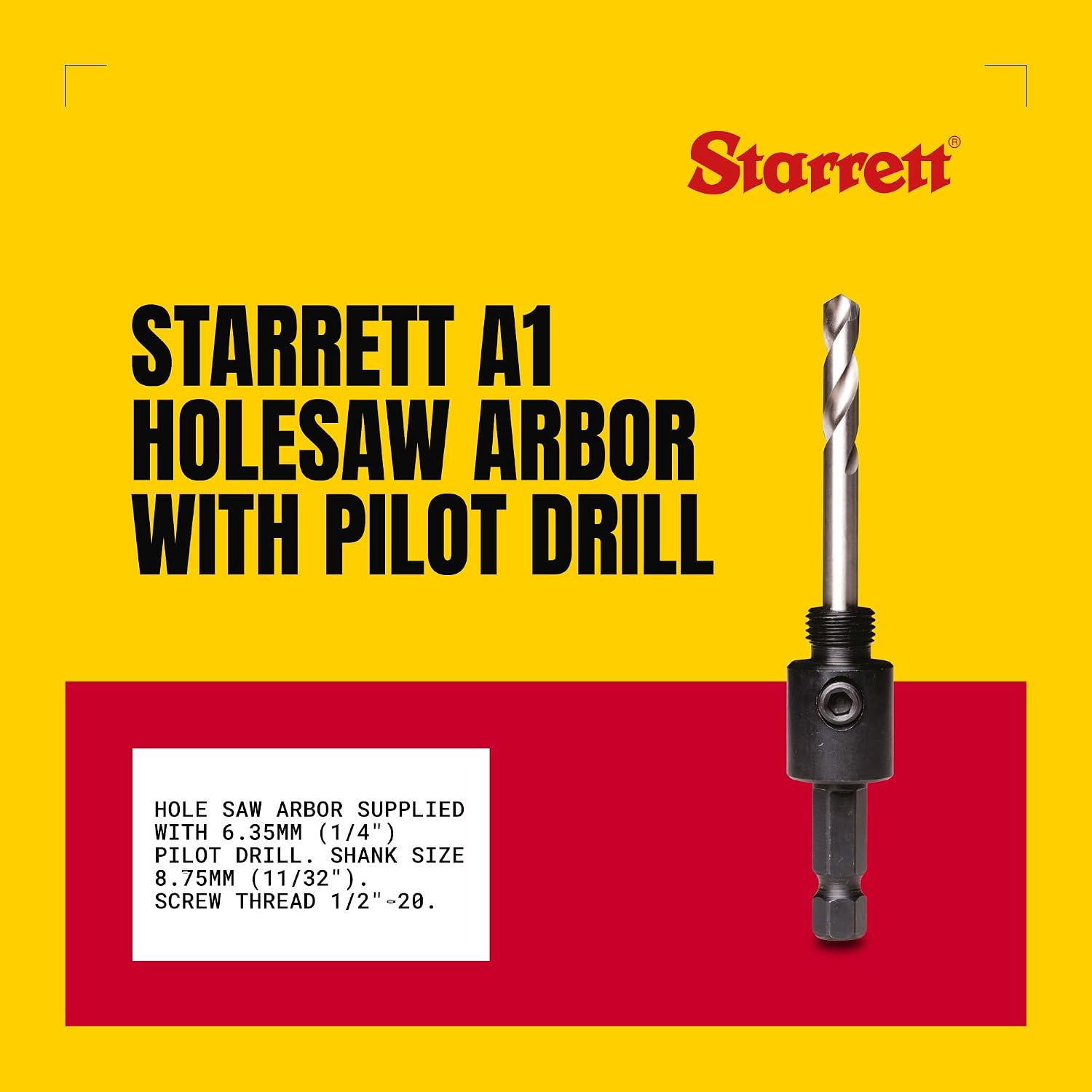 Starrett A1 Hole Saw Drive Arbor with HSS Pilot Drill