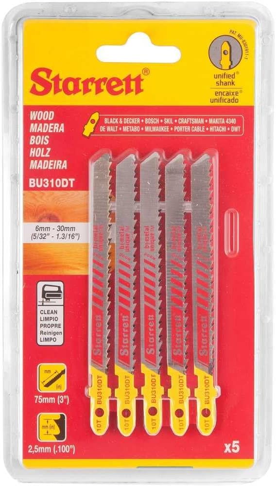 Starrett Wood Cutting Jigsaw Blades 75MM 3" 6 TPI - BU36T (5Pcs)