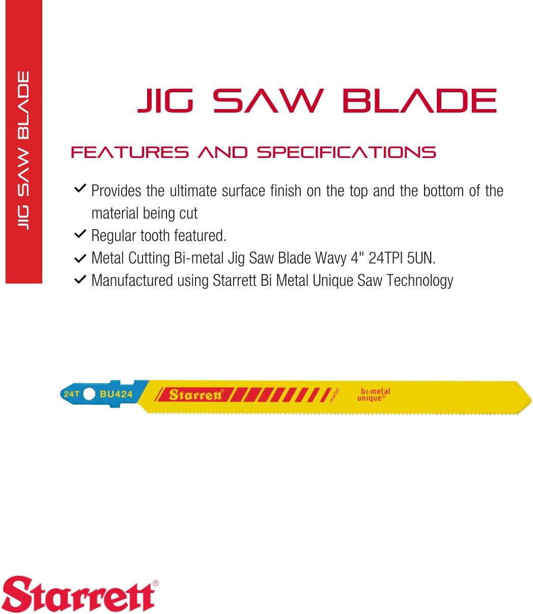 Starrett Metal Cutting Jigsaw Blades  BU424-5 Unified Shank Bi-Metal Saw Blade (5Pcs)