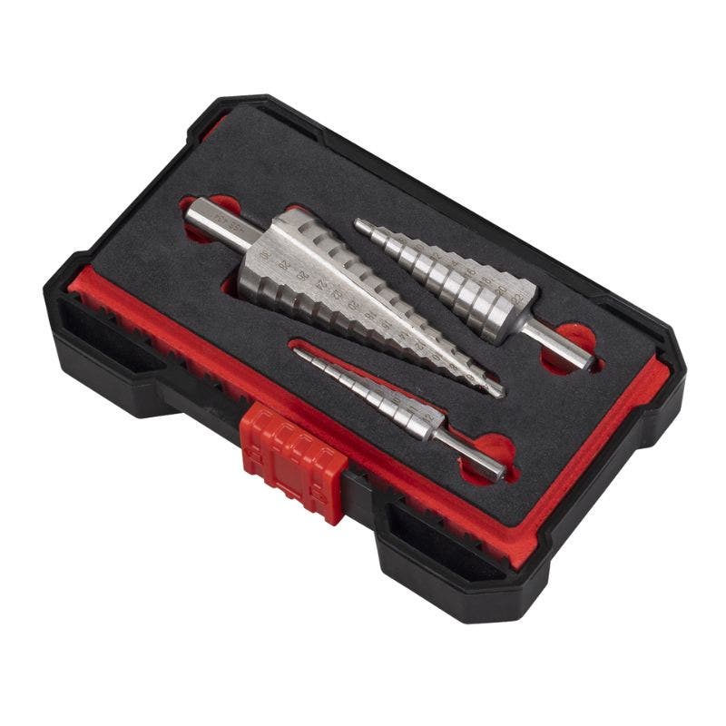 Sealey AK4746 HSS 4341 Step Drill Bit Set 3pc Double Flute