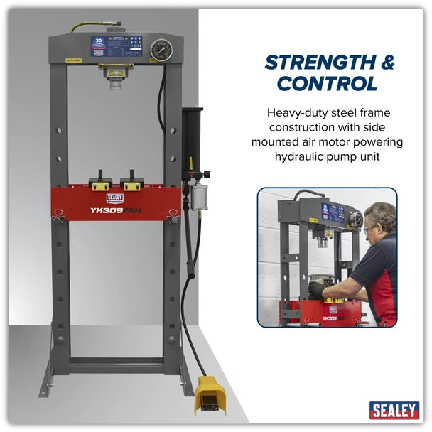 Sealey YK309FAH Air/Hydraulic Press 30 Tonne Floor Type with Foot Pedal