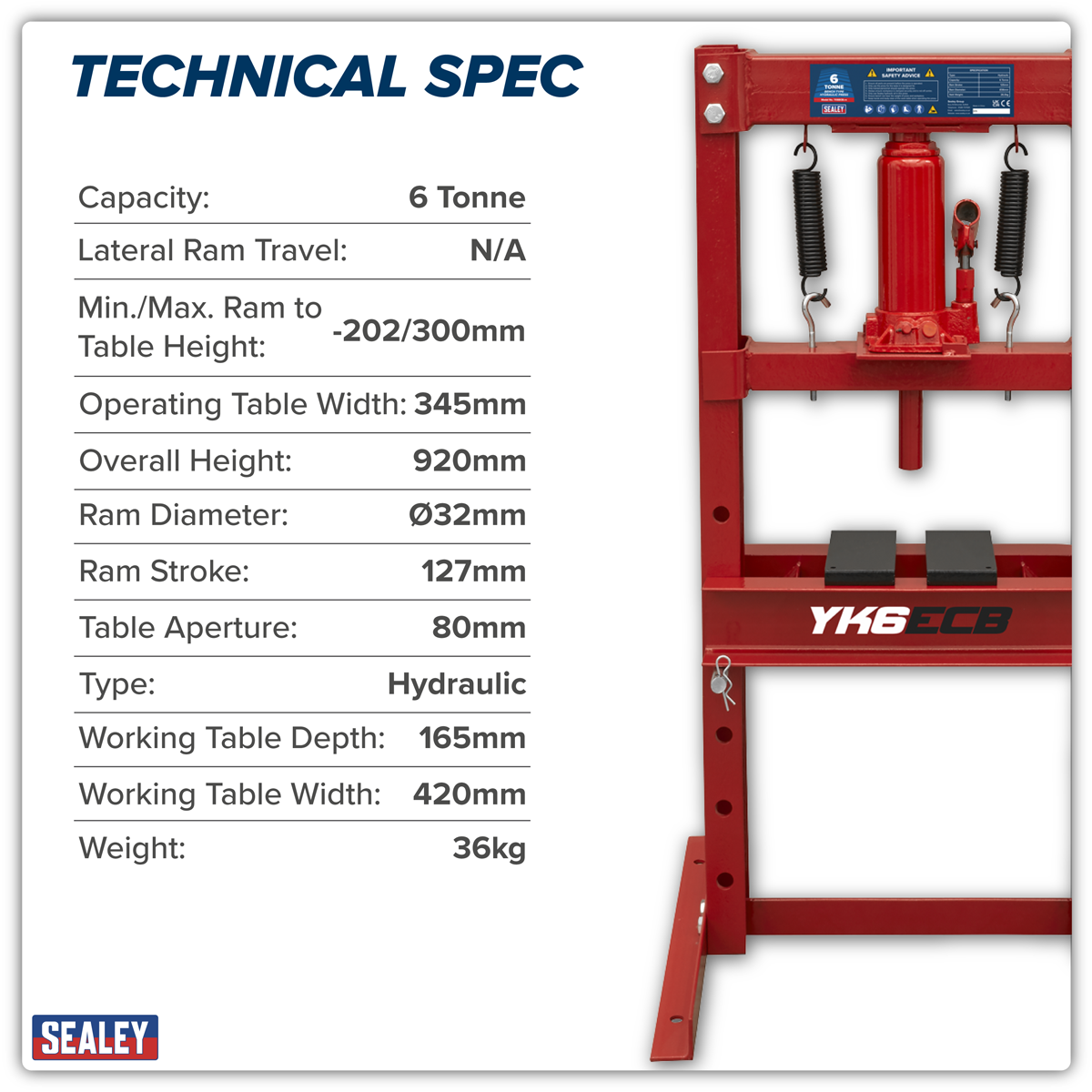 Sealey YK6ECB Hydraulic Bench Type Press 6 Tonne