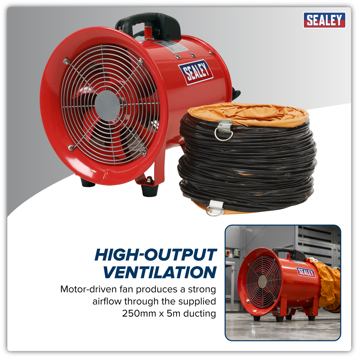 Sealey VEN250 Portable Ventilator 250mm with 5m Ducting