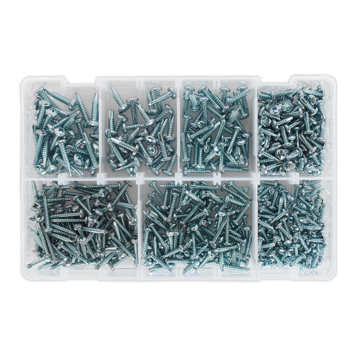 Sealey AB060SDS Self Drilling Screw Assortment 500pc Pan Head Phillips Zinc