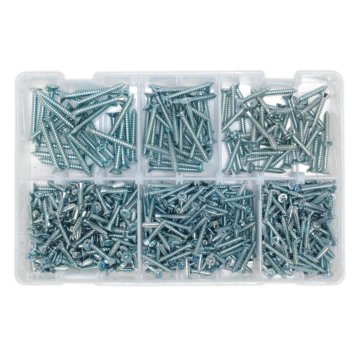 Sealey AB062STCS Self Tapping Screw Assortment DIN 7982 510pc Countersunk Pozi Zinc