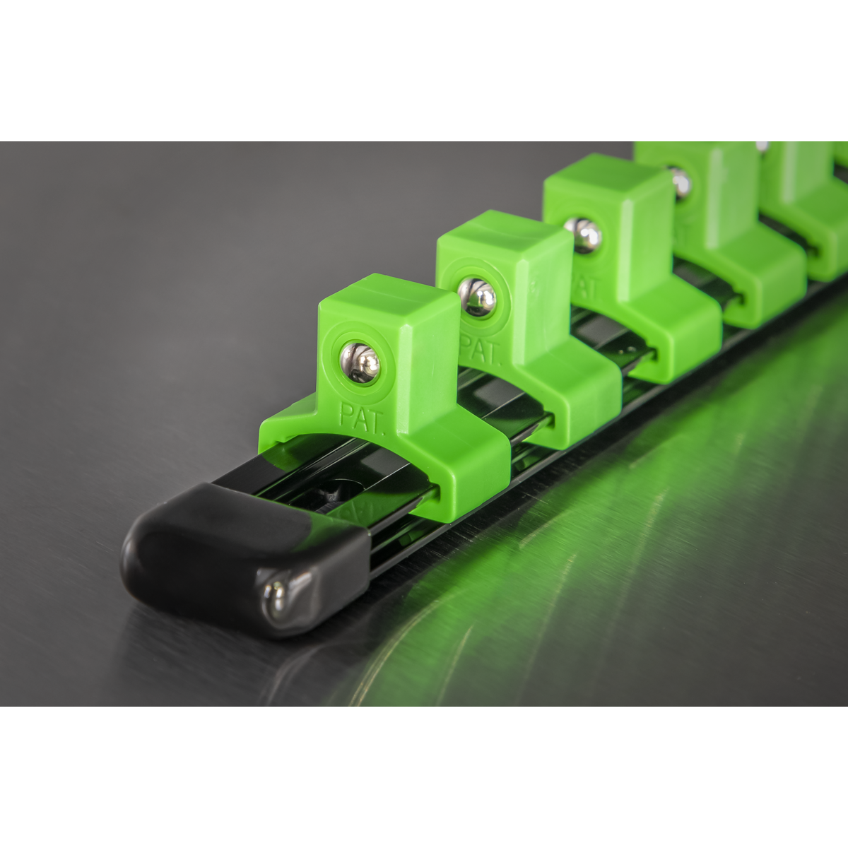 Sealey AK27054HV Premier Socket Retaining Rail with 16 Clips 1/2"Sq Drive - Hi-Vis Green