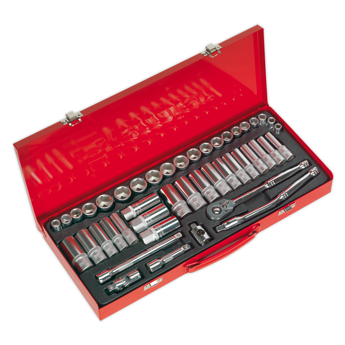Sealey APCOMBOBBTK58 Topchest & Rollcab Combination 15 Drawer with Ball Bearing Slides - Black & 147pc Tool Kit
