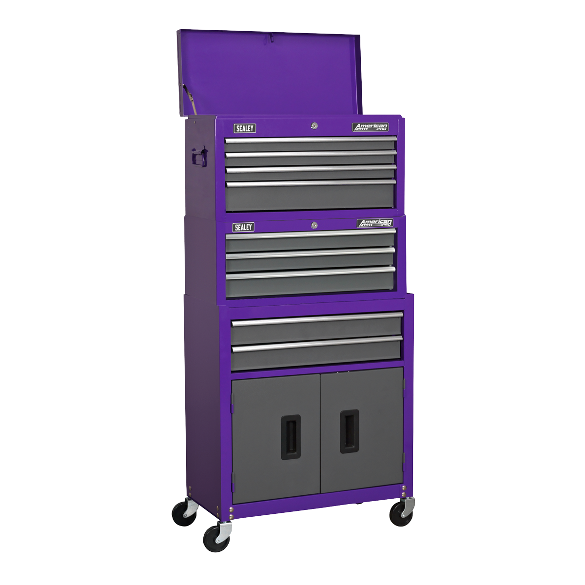 Sealey AP2200BBCPSTACK Topchest, Mid-Box & Rollcab 9 Drawer Stack - Purple