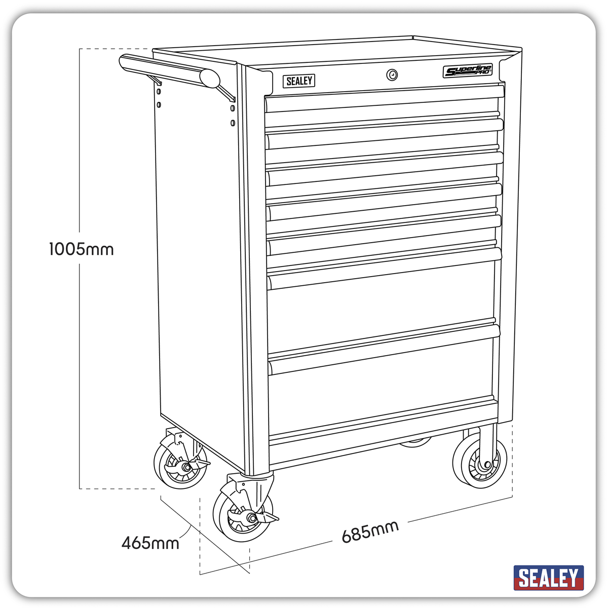 Sealey AP26479TO Rollcab 7 Drawer with Ball Bearing Slides - Orange