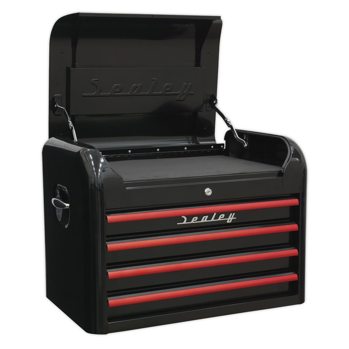Sealey AP28104BR Premier™ Retro Style Topchest 4 Drawer - Black with Red Anodised Drawer Pulls