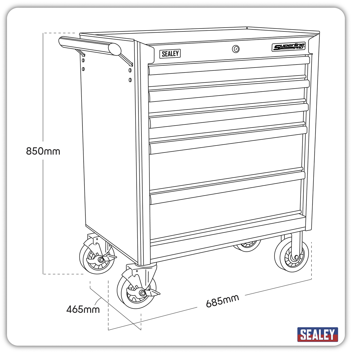 Sealey AP33459 Rollcab 5 Drawer with Ball Bearing Slides - Red