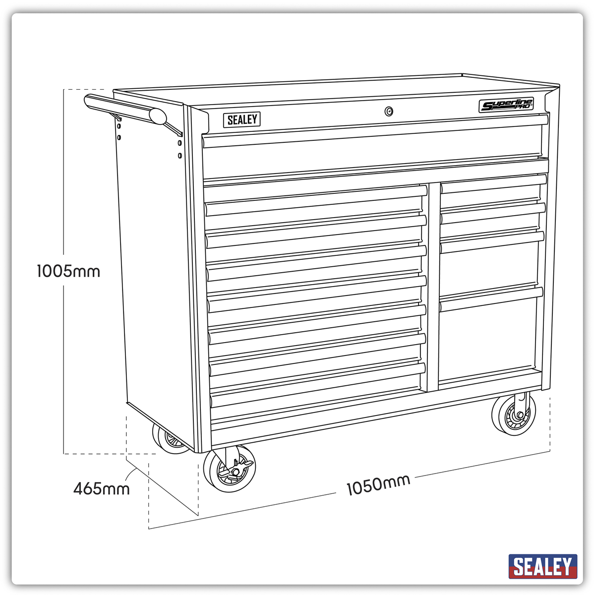 Sealey AP41120B Rollcab 12 Drawer with Ball Bearing Slides Heavy-Duty - Black