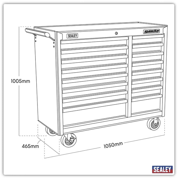 Sealey AP41169B Rollcab 16 Drawer with Ball Bearing Slides Heavy-Duty - Black
