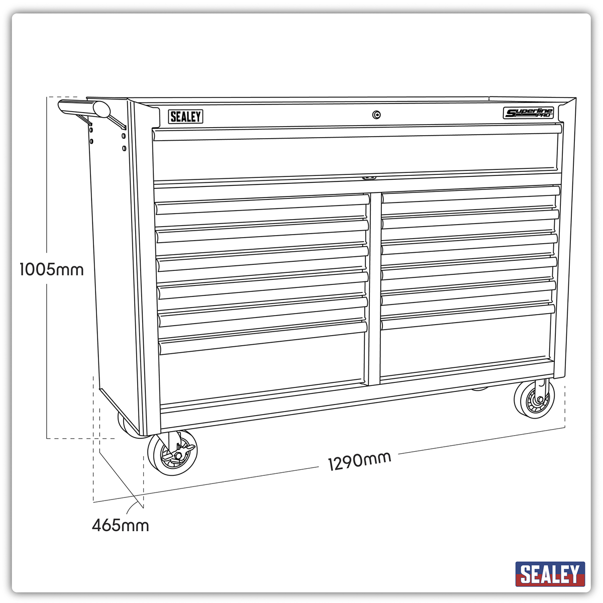 Sealey AP5213T Rollcab 13 Drawer with Ball Bearing Slides - Red
