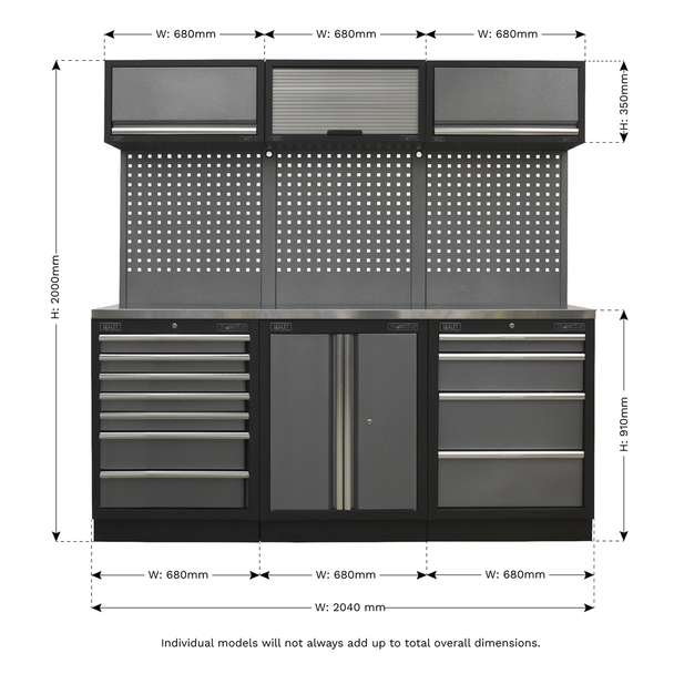 Sealey APMSSTACK07SS Superline Pro 2.0m Storage System - Stainless Worktop