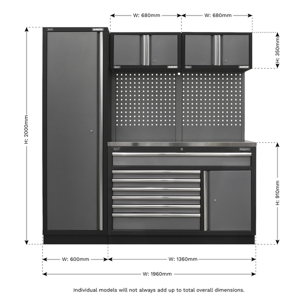 Sealey APMSSTACK10SS Superline Pro 1.96m Storage System - Stainless Steel Worktop