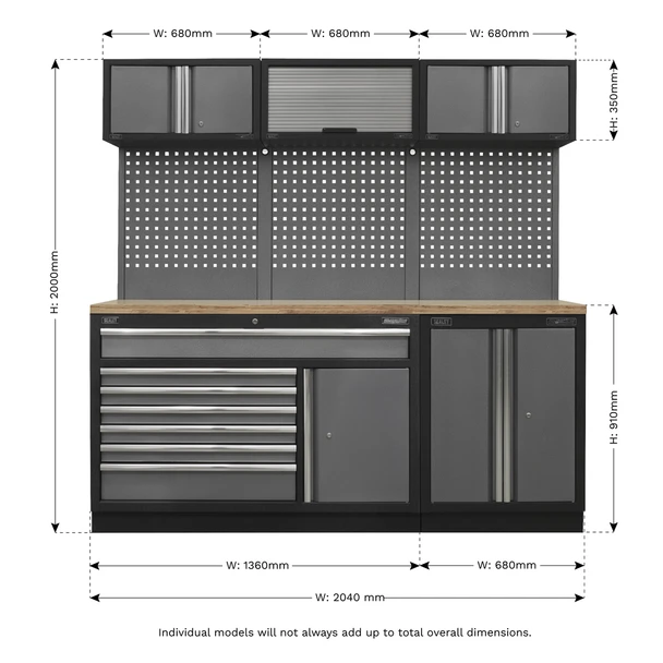 Sealey APMSSTACK11W Superline Pro 2.04m Storage System - Pressed Wood Worktop