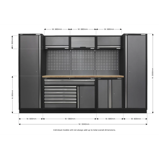 Sealey APMSSTACK13W Superline Pro 3.24m Storage System - Pressed Wood Worktop