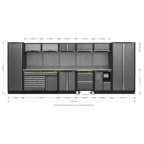 Sealey APMSSTACK15W Superline PRO® 4.9m Storage System - Pressed Wood Worktop