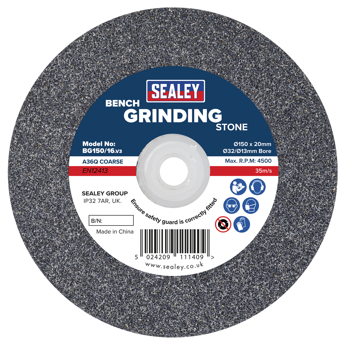 Sealey BG150/16 Grinding Stone 150 x 20mm 32(13)mm Bore A36Q Coarse