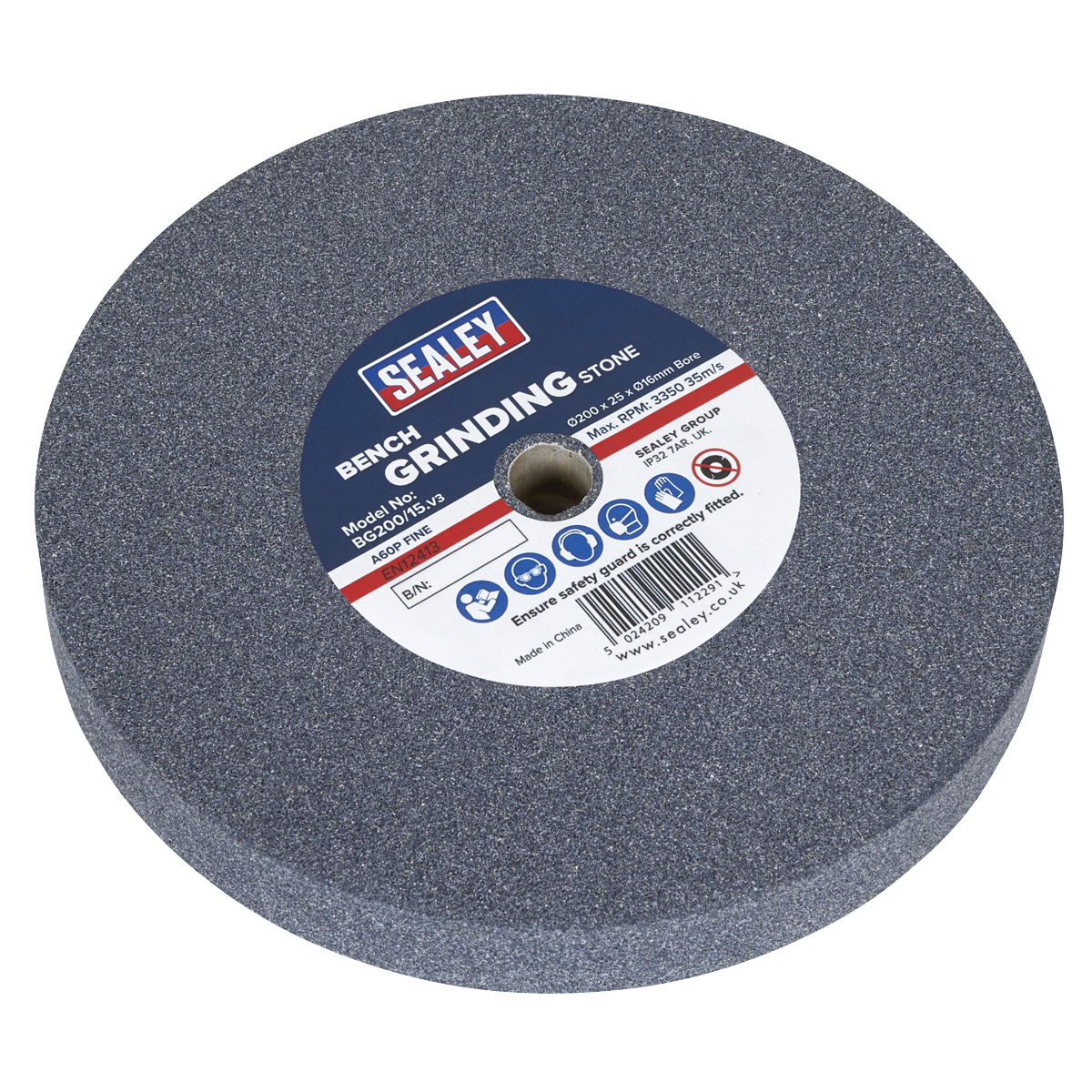 Sealey BG200/15 Grinding Stone 200 x 25mm 16mm Bore A60P Fine