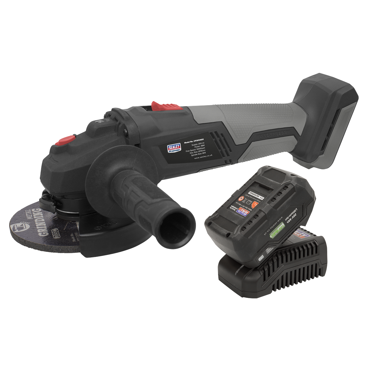 Sealey CP20VAGXKIT1 Brushless Angle Grinder Kit 115mm 20V 4Ah
