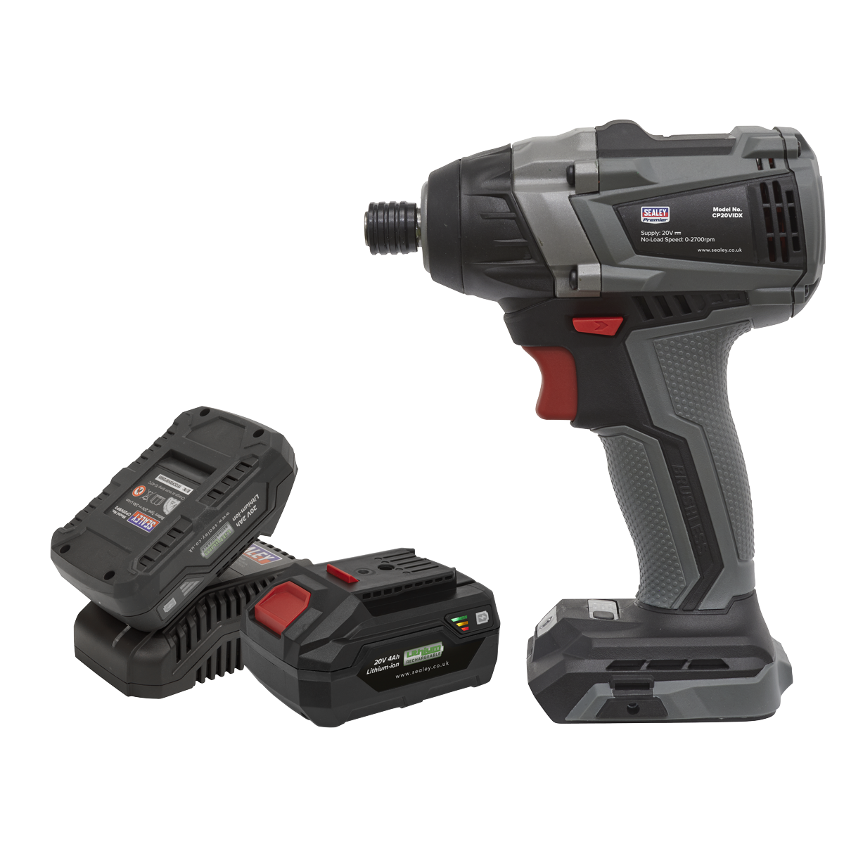Sealey CP20VIDXKIT Brushless Impact Driver Kit 1/4"Hex 20V - 2 Batteries