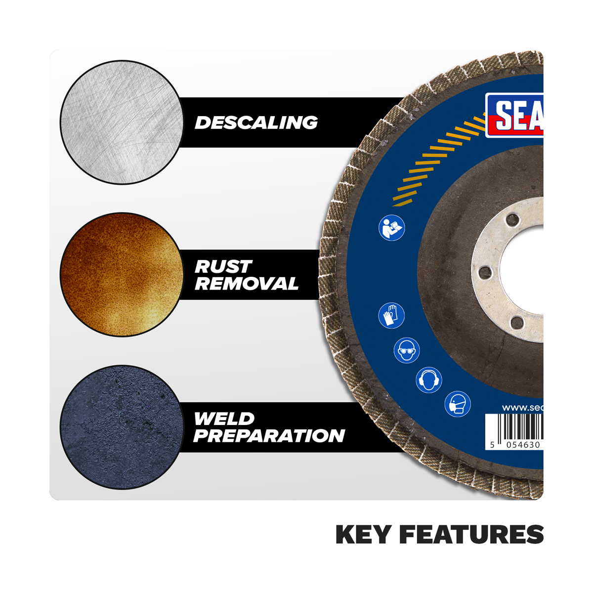 Sealey FD115MIX Assorted Grit Flap Discs Zirconium 115mm 22mm Bore - Pack of 10