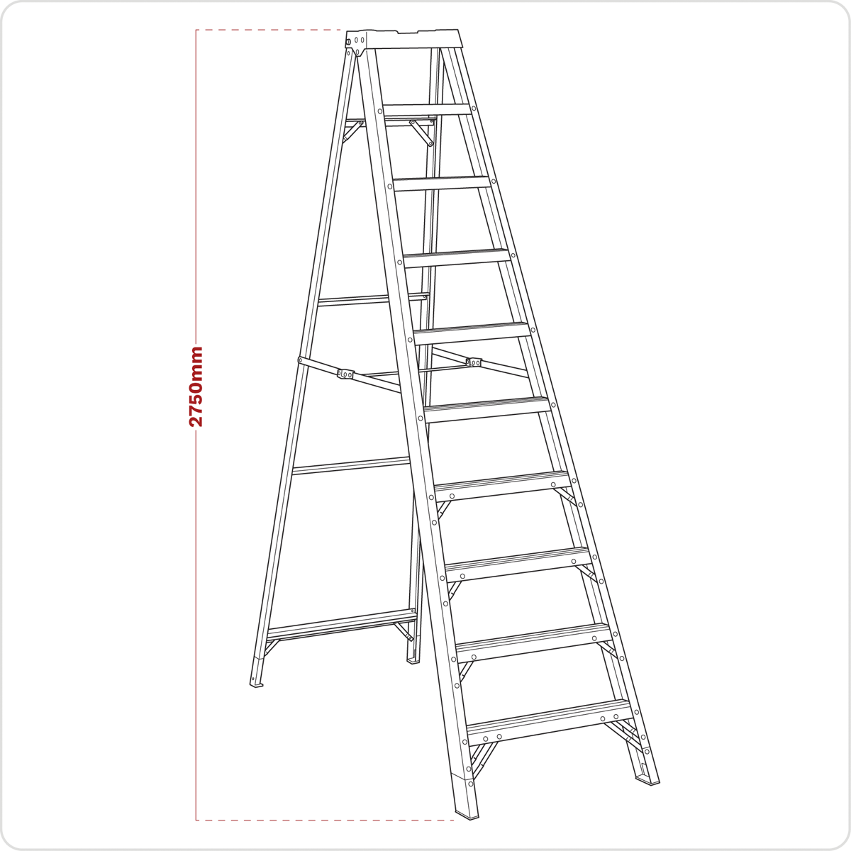 Sealey FSL10 Fibreglass Step Ladder 9-Tread EN 131